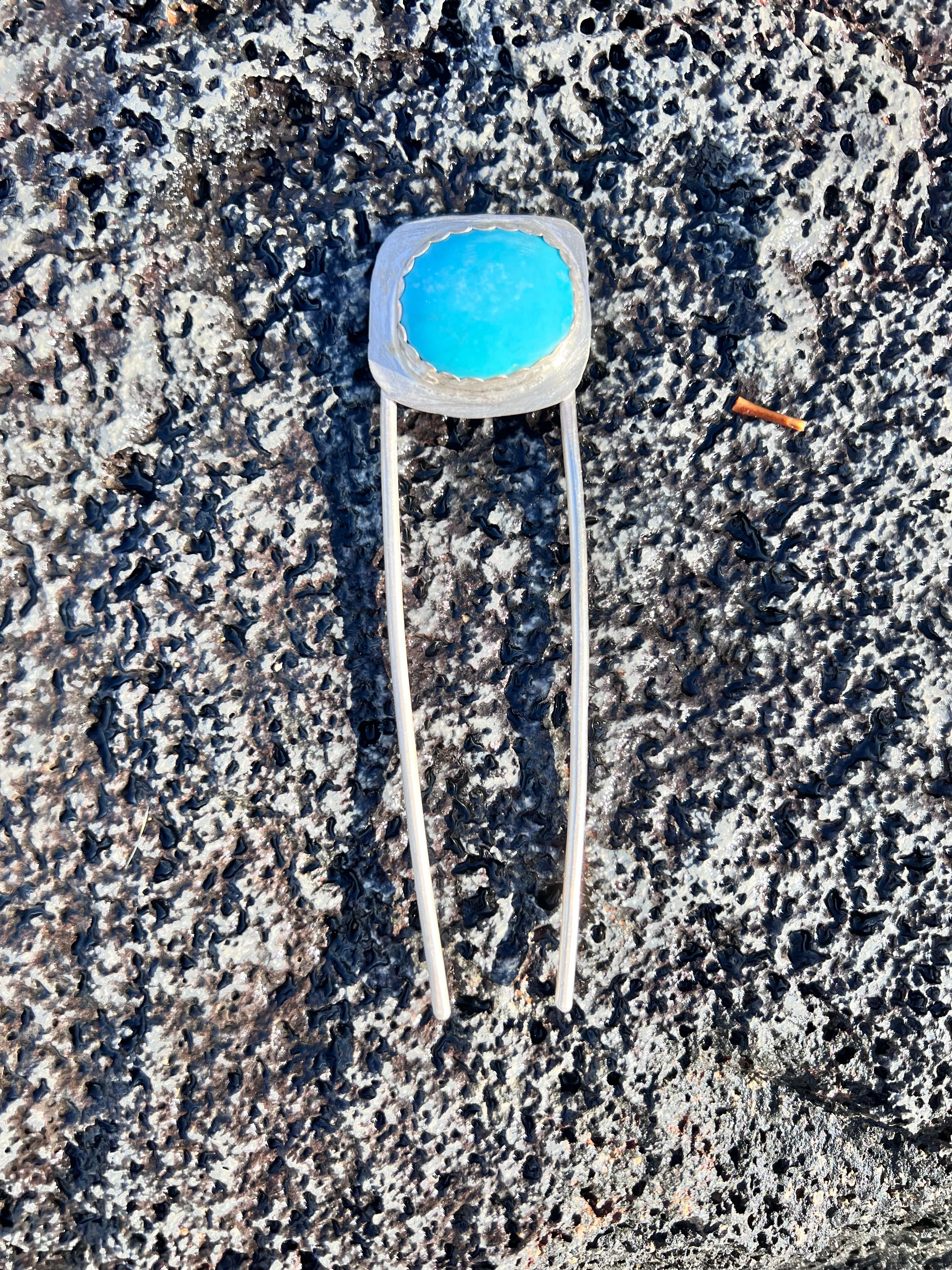 Blue Sky Turquoise Hair Pin-sterling silver